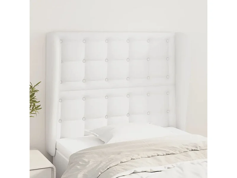 Tête de Lit | Panneau de tête pour lit Moderne avec oreilles Blanc 93x23x118/128 cm Similicuir