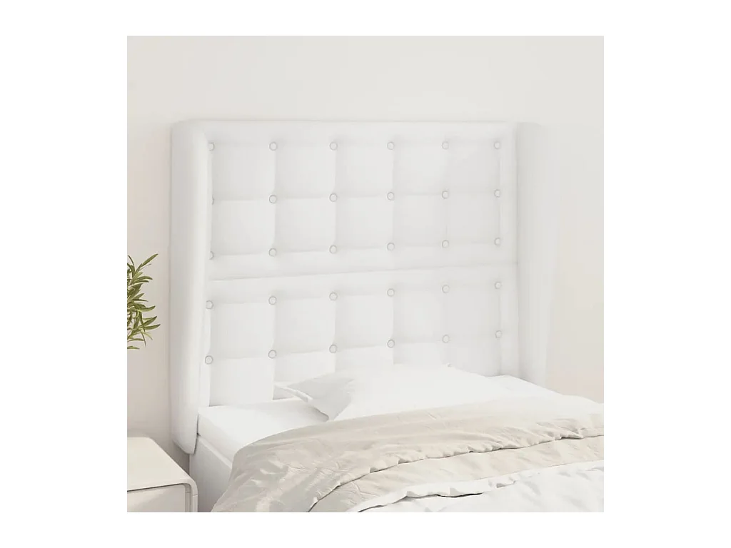 Tête de Lit | Panneau de tête pour lit Moderne avec oreilles Blanc 93x23x118/128 cm Similicuir