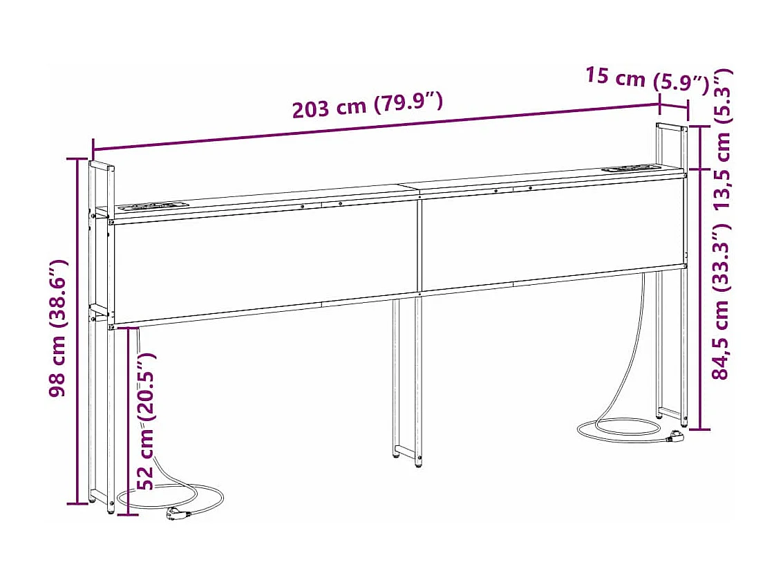 Mueble cabecero | Cabezal de cama | Cabecero de Almacenamiento con Estación de Carga Roble Sonoma