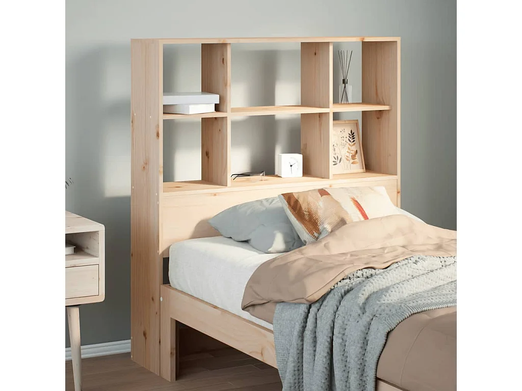 Cabecero de Cama | Cabezal de cama | Mueble de cabecero con almacenaje madera maciza de pino 90 cm