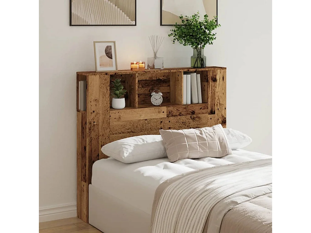 Mueble cabecero | Cabecero | Cabezal de cama armario madera ingeniería envejecida 120x19x104,5 cm