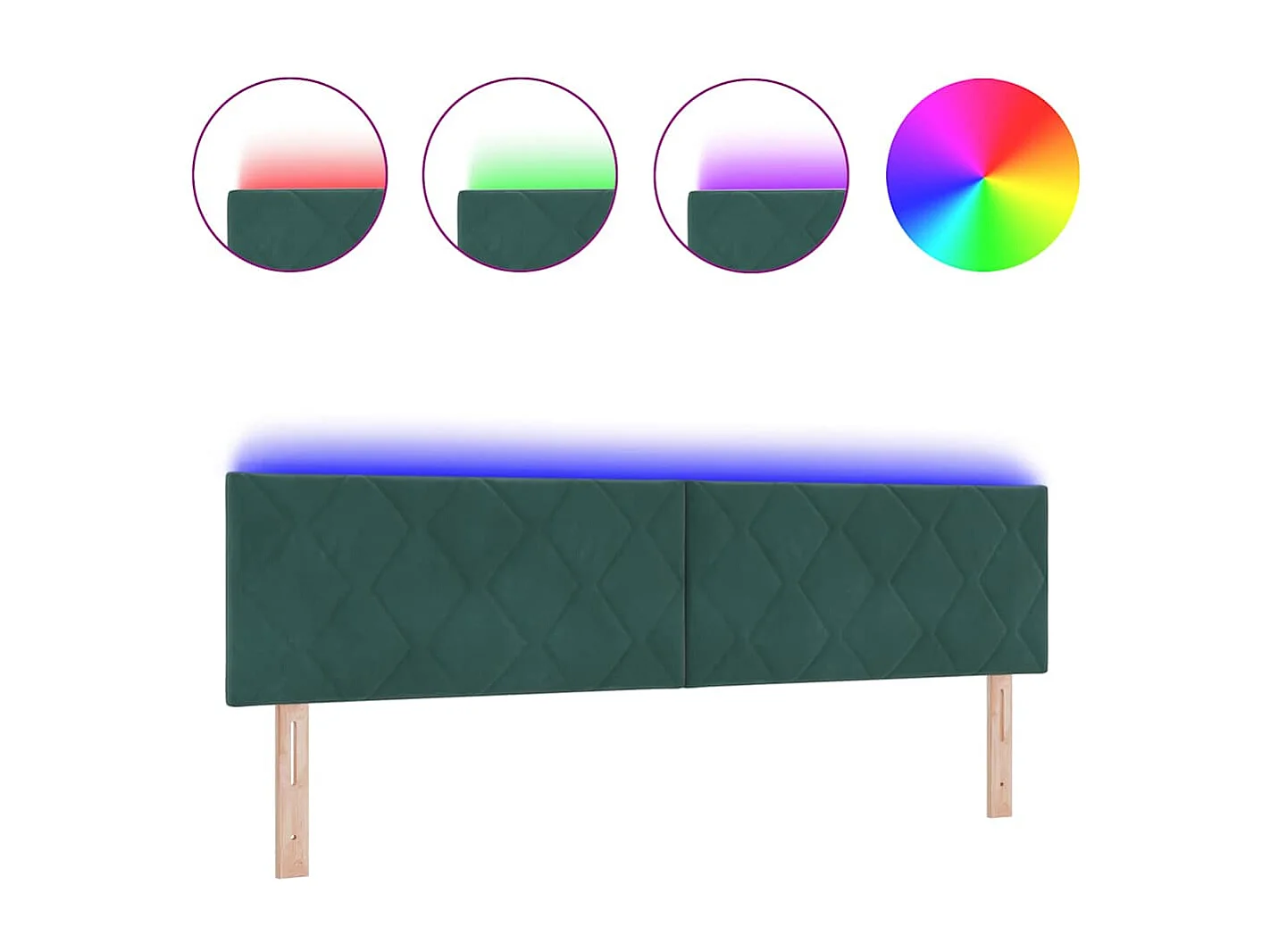 Tête de Lit | Panneau de tête pour lit Moderne LED Geometric Manuel Vert foncé 180 cm Velours