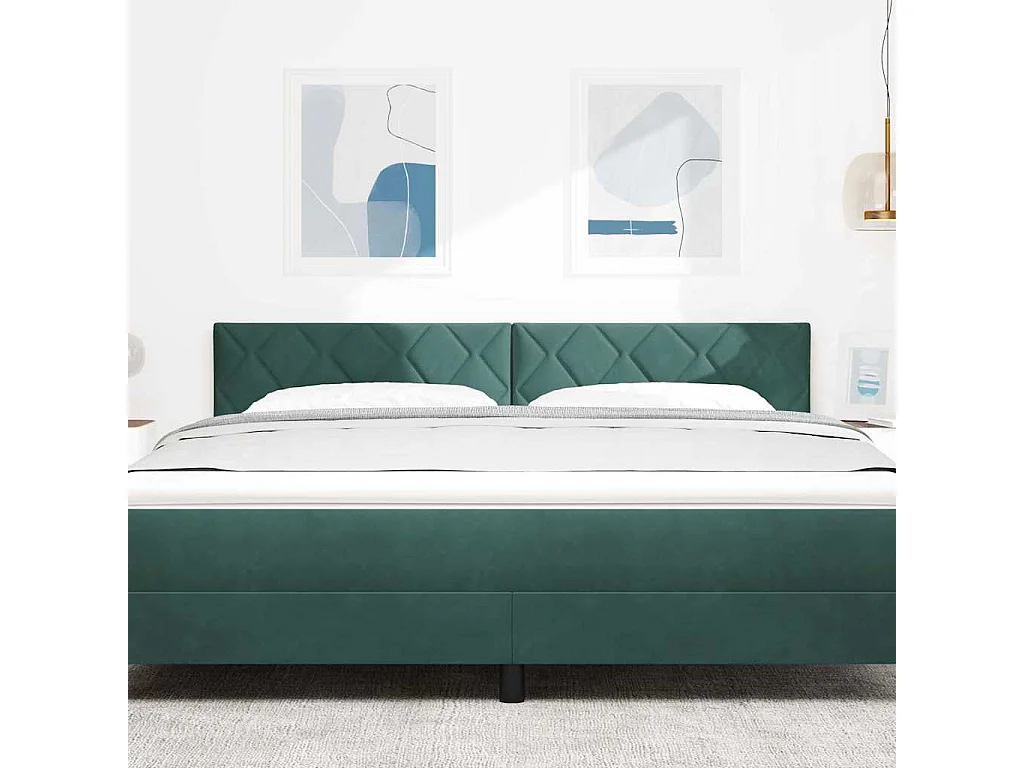 Tête de Lit | Panneau de tête pour lit Moderne LED Geometric Manuel Vert foncé 180 cm Velours