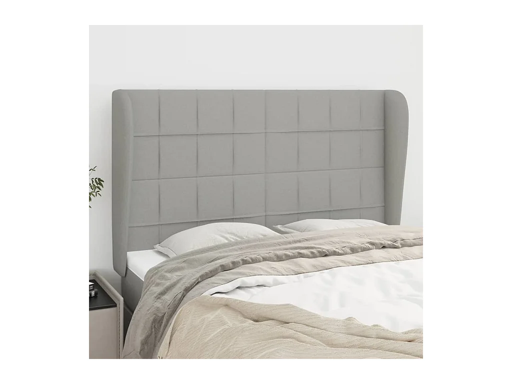 Cabecero | Cabezal de Cama | Mueble cabecero con orejas de tela gris claro 147x23x118/128 cm