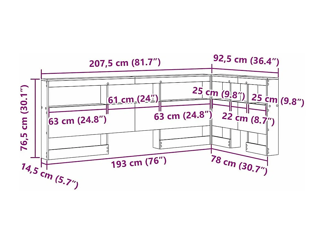 Tête de Lit de rangement | Panneau de tête pour lit Bois ancien 75 cm Bois d'ingénierie