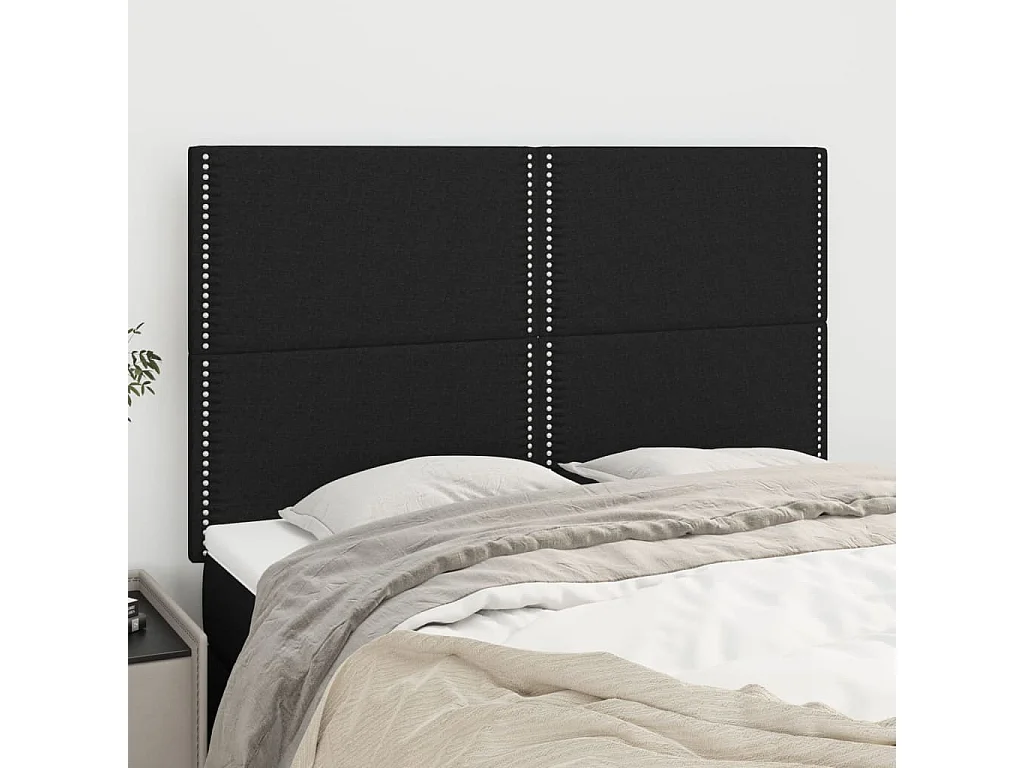 Cabeceros | Cabezal de cama | Mueble de cabecero 4 unidades tela negro 72x5x78/88 cm