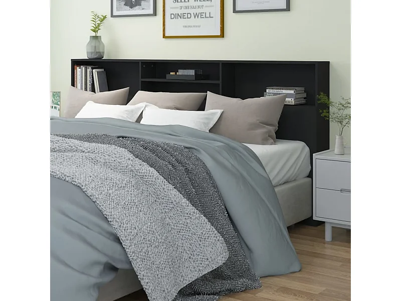 Tête de Lit avec rangement | Armoire de tête de lit Noir 220x19x103,5 cm