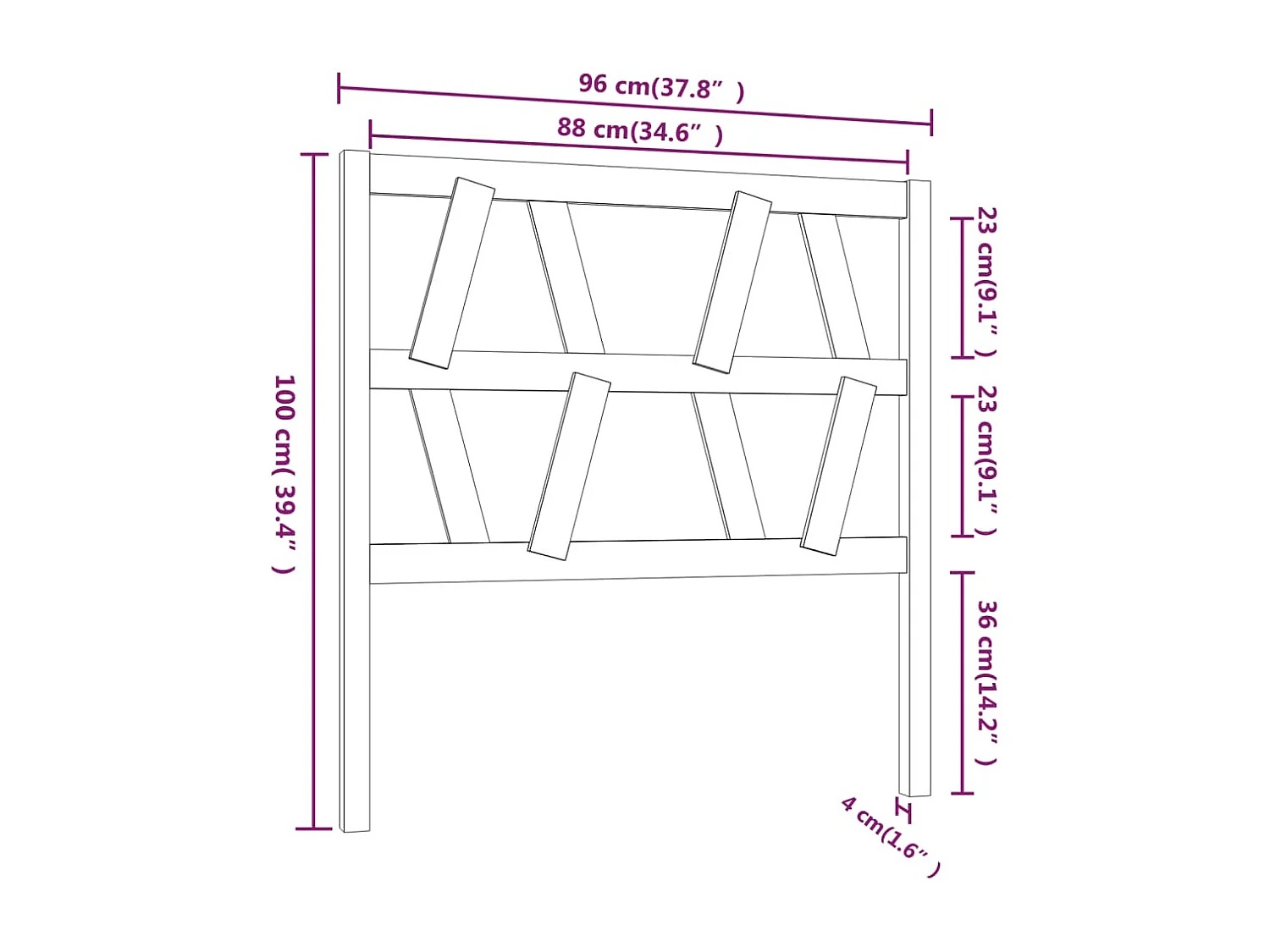 Cabecero de Cama | Cabezal de cama | Mueble de cabecero madera maciza de pino negro 96x4x100 cm