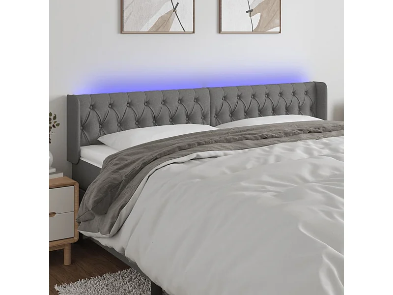 Tête de Lit | Panneau de tête pour lit Moderne à LED Gris foncé 203x16x78/88 cm Tissu