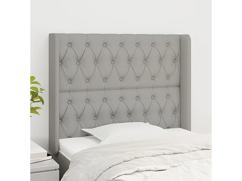 Tête de Lit | Panneau de tête pour lit Moderne avec oreilles Gris clair 103x16x118/128 cm Tissu