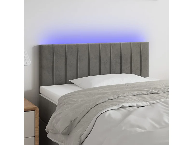 Cabecero | Cabezal de Cama | Mueble cabecero con LED de terciopelo gris claro 100x5x78/88 cm