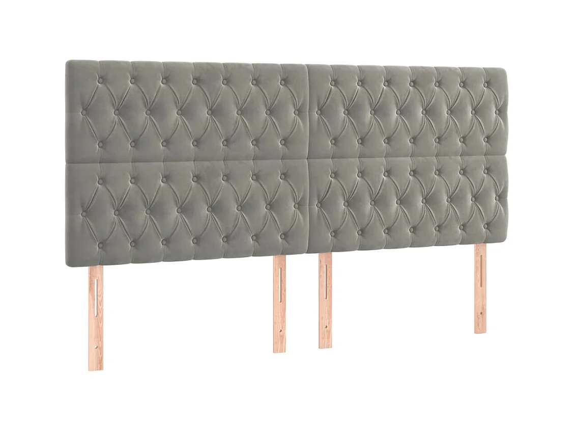 Cabeceros | Cabezal de cama | Mueble de cabecero 4 unidades de terciopelo gris claro 100x7x78/88 cm