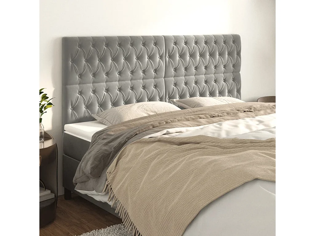 Têtes de lit | Panneaux de tête pour lit Moderne 4 pcs Gris clair 100x7x78/88 cm Velours