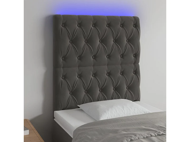 Cabecero | Cabezal de Cama | Mueble cabecero con luces LED terciopelo gris oscuro 80x7x118/128 cm
