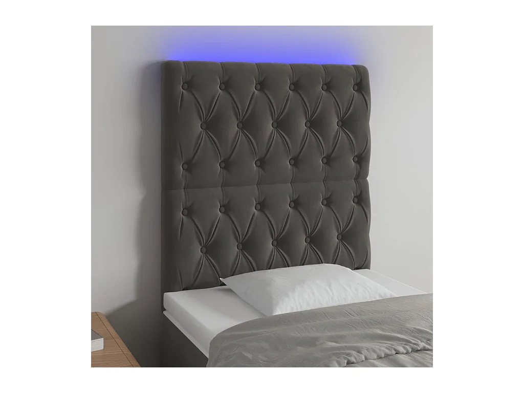 Cabecero | Cabezal de Cama | Mueble cabecero con luces LED terciopelo gris oscuro 80x7x118/128 cm