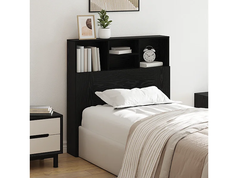 Cabinet de Tête de Lit | Commode de tête de lit avec étagère Chêne noir Bois Composite