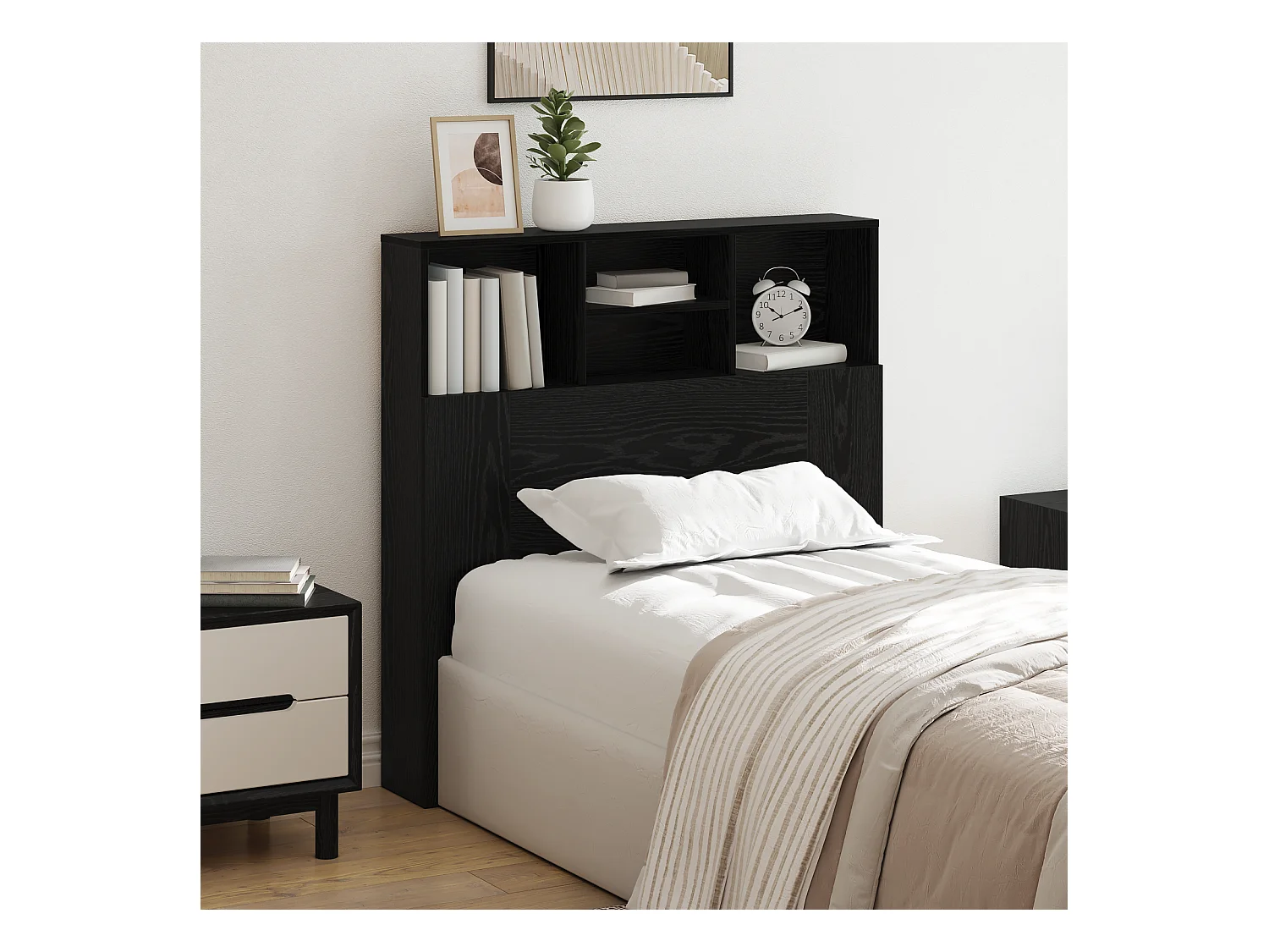 Cabinet de Tête de Lit | Commode de tête de lit avec étagère Chêne noir Bois Composite