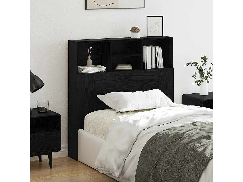 Cabinet de Tête de Lit | Commode de tête de lit avec étagère Chêne noir Bois Composite
