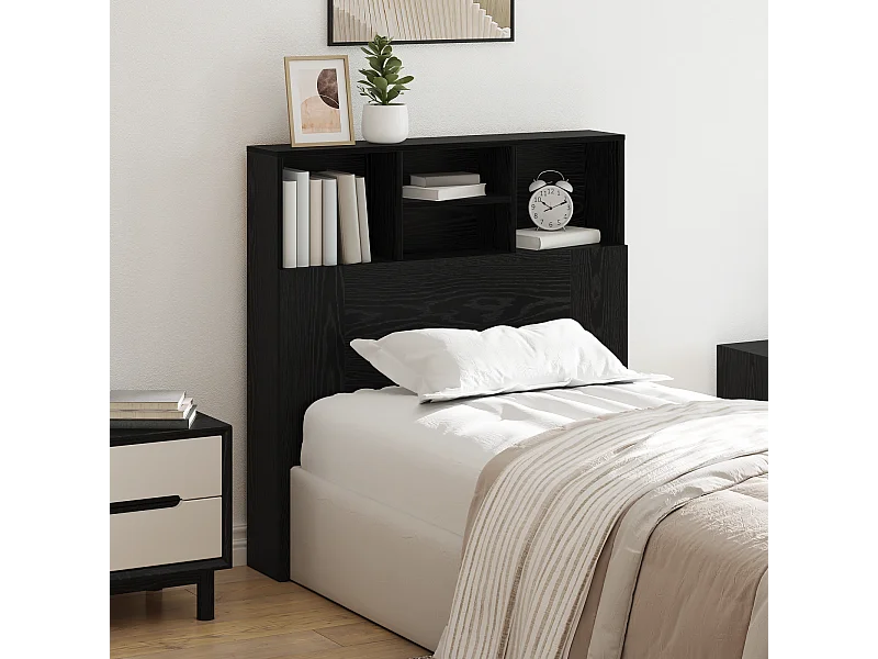 Cabinet de Tête de Lit | Commode de tête de lit avec étagère Chêne noir Bois Composite