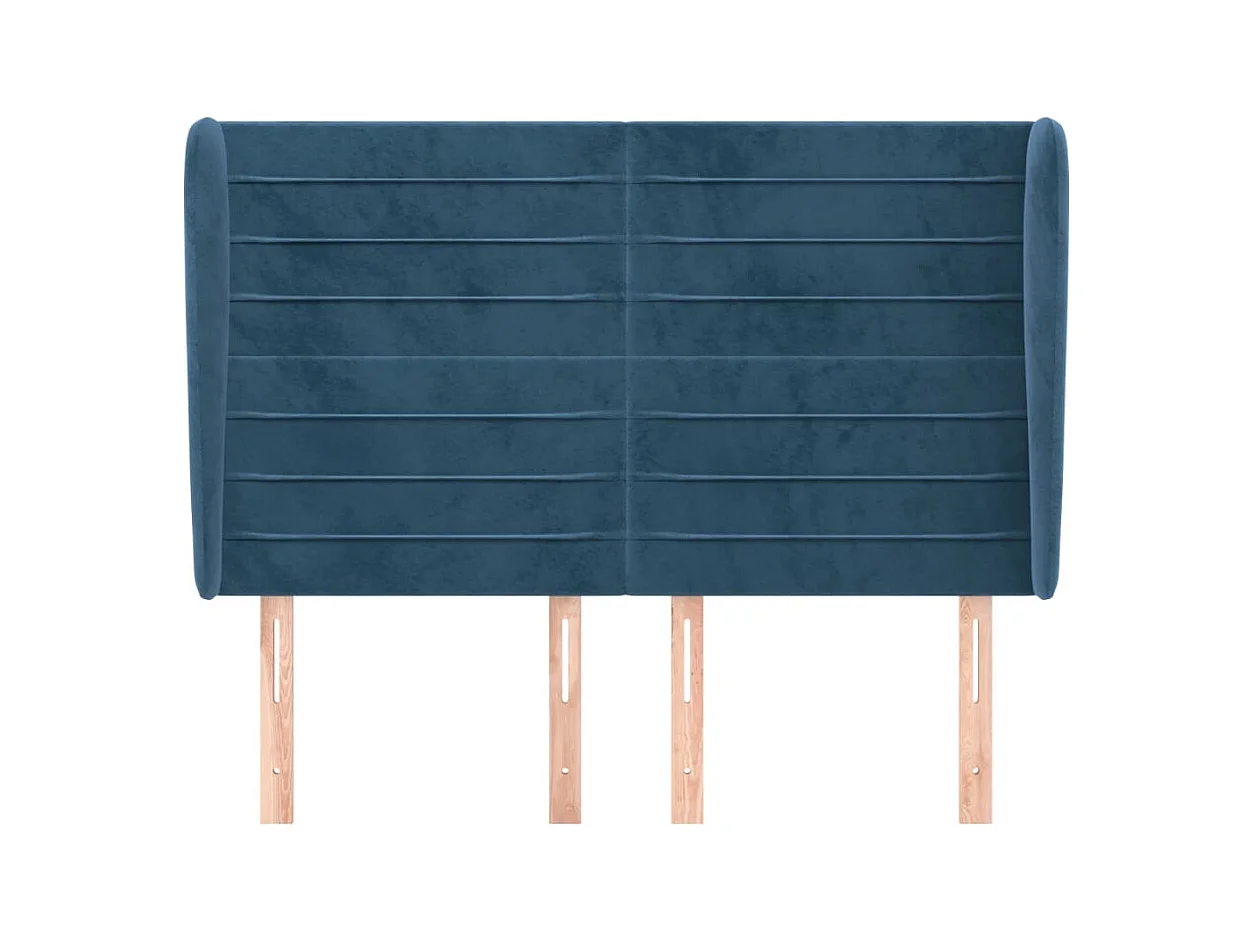 Cabecero | Cabezal de Cama | Mueble cabecero con orejas de terciopelo azul oscuro 147x23x118/128 cm