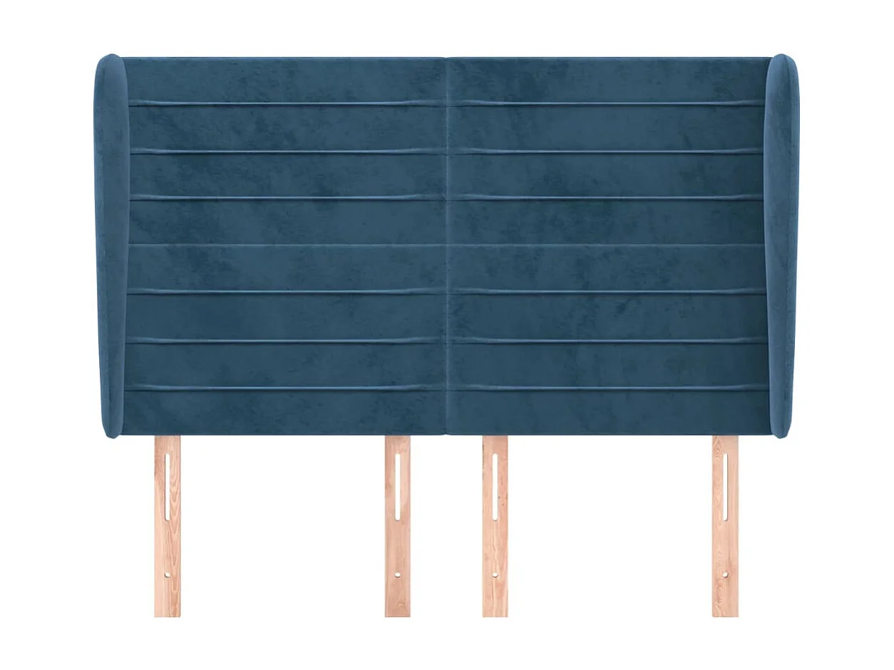 Tête de Lit | Panneau de tête pour lit Moderne avec oreilles Bleu foncé 147x23x118/128 cm Velours