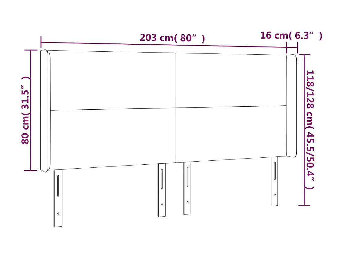 Cabecero | Cabezal de Cama | Mueble cabecero con LED de terciopelo negro 203x16x118/128 cm