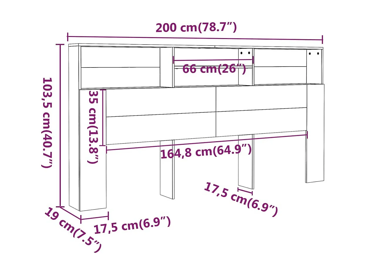 Tête de Lit avec rangement | Armoire de tête de lit chêne sonoma 200x19x103,5 cm