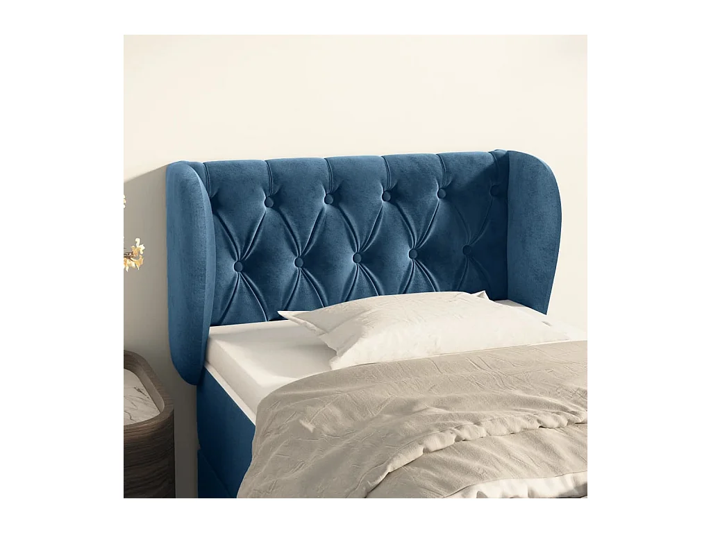 Mueble cabecero | Cabezal de cama | Cabecero de terciopelo azul oscuro 83x23x78/88 cm
