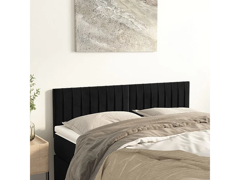 Cabeceros | Cabezal de cama | Mueble de cabecero 2 unidades terciopelo negro 72x5x78/88 cm