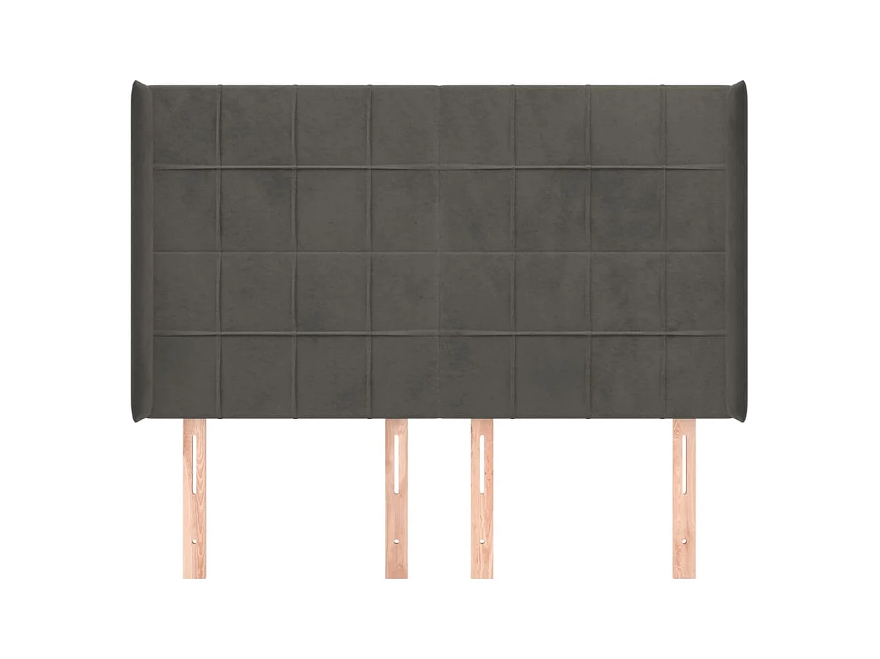 Cabecero | Cabezal de Cama | Mueble cabecero con orejas de terciopelo gris oscuro 147x16x118/128 cm