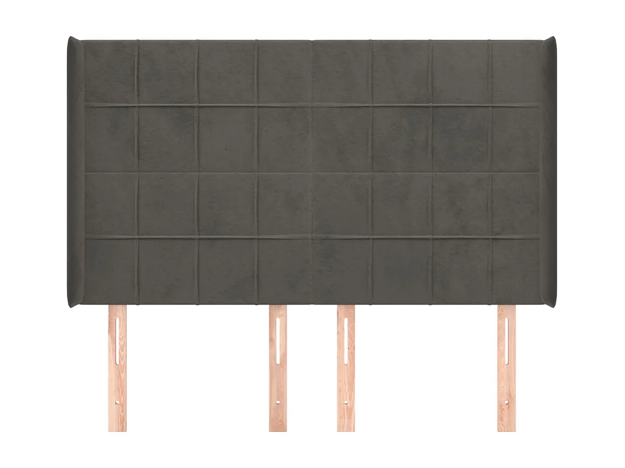 Tête de Lit | Panneau de tête pour lit Moderne avec oreilles Gris foncé 147x16x118/128 cm Velours