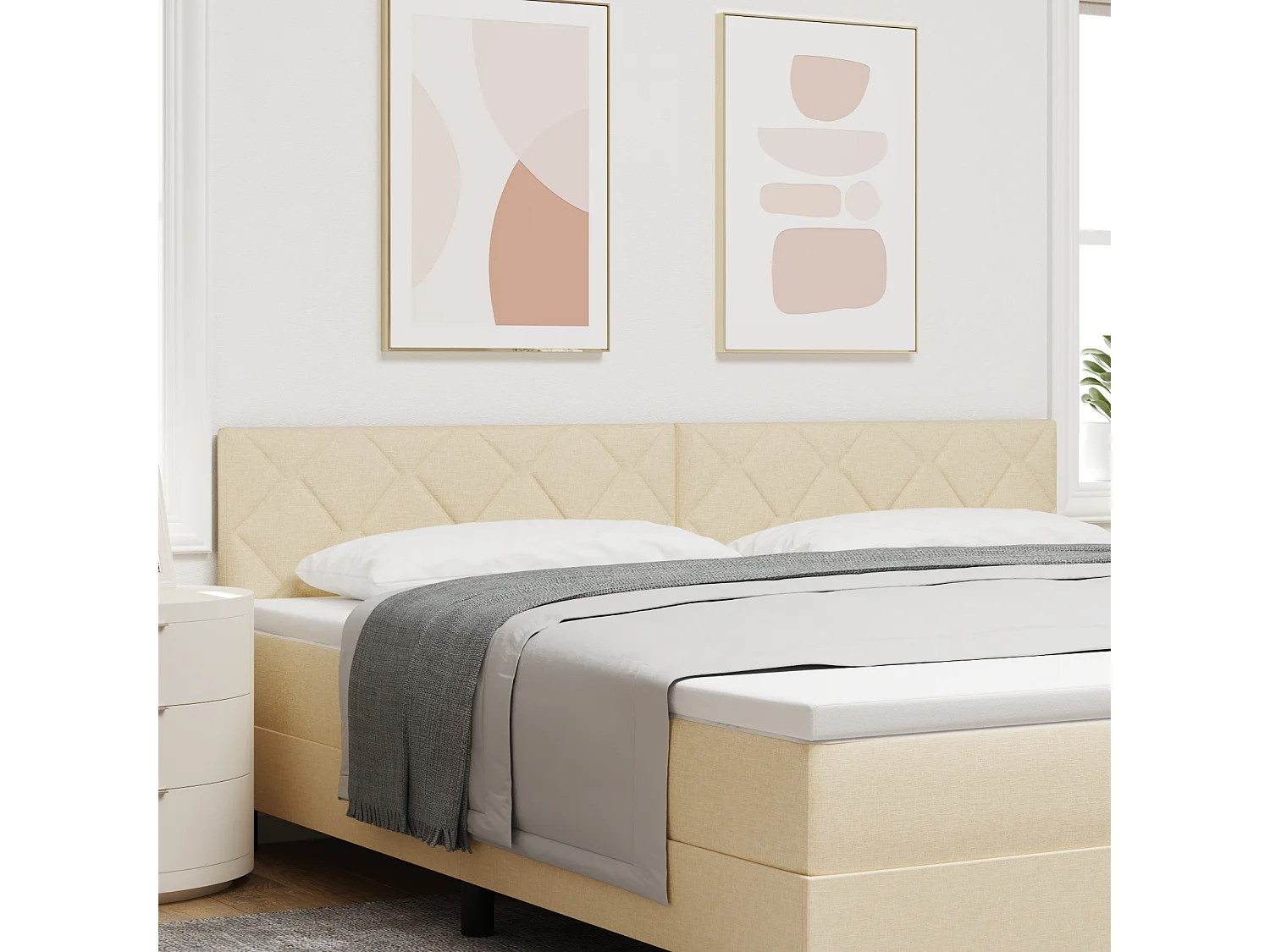 Tête de Lit | Panneau de tête pour lit Moderne en Tissu Geometric Manuel Crème 200 cm tissu