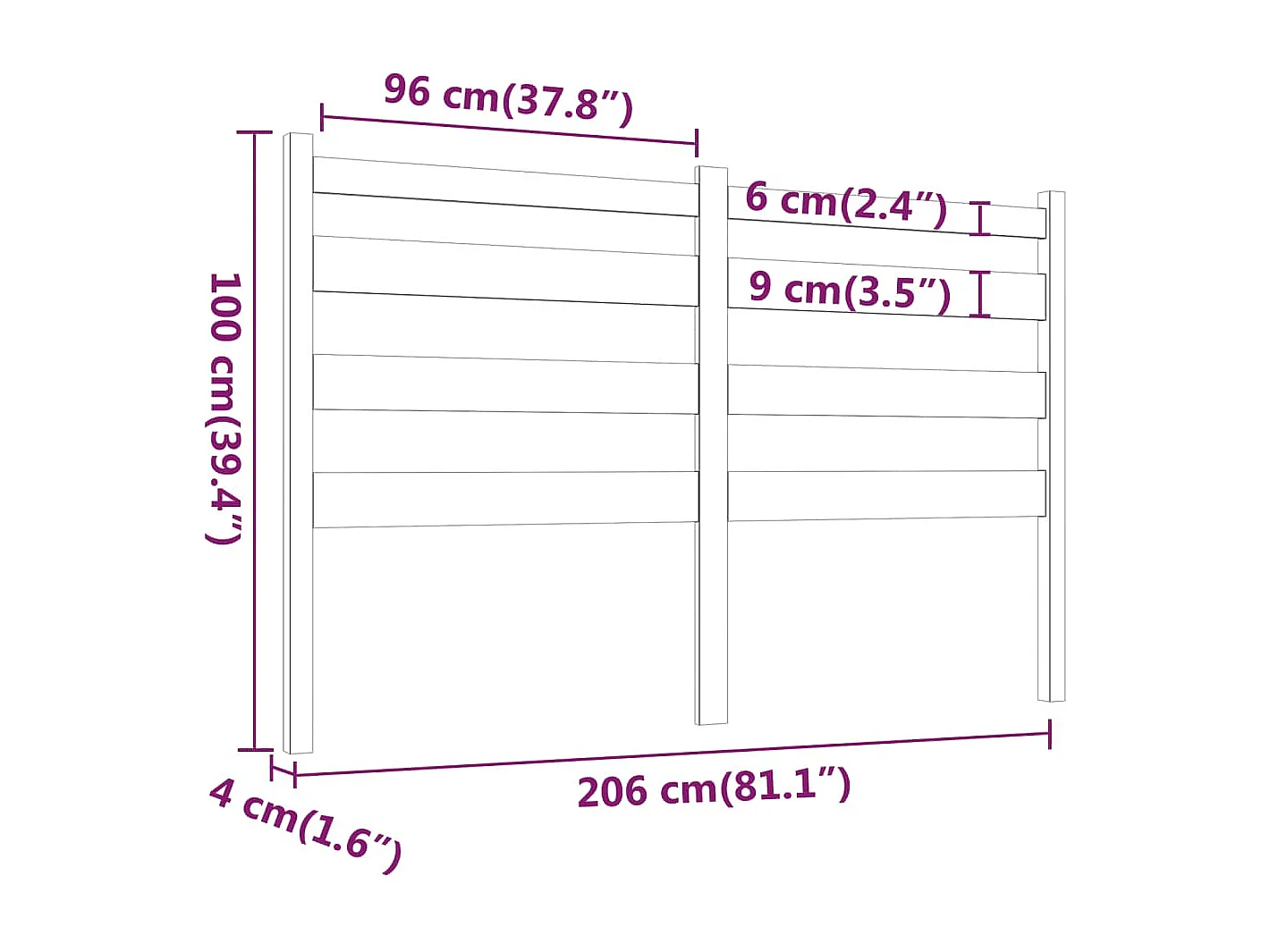 Hoofdbord | Hoofdeinde 206x4x100 cm massief grenenhout zwart