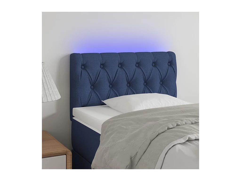 Mueble cabecero | Cabezal de cama | Cabecero con LED de tela azul 80x7x78/88 cm