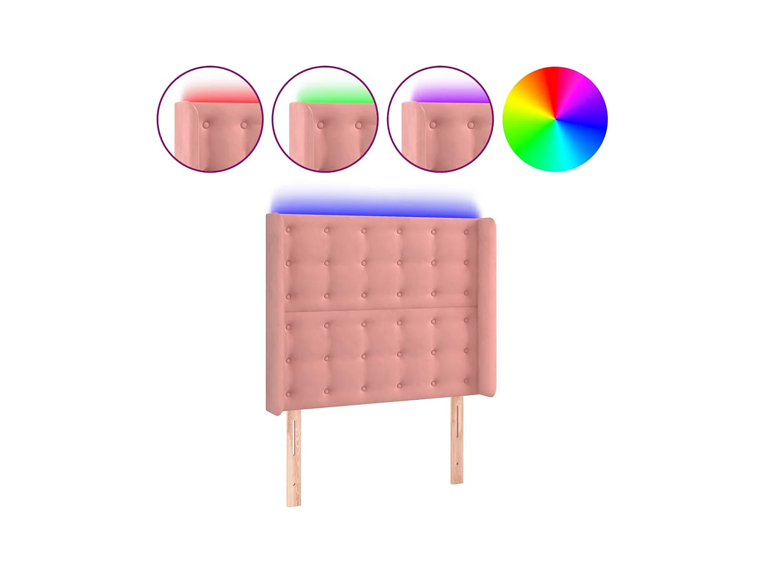 Cabecero | Cabezal de Cama | Mueble cabecero con LED de terciopelo rosa 93x16x118/128 cm