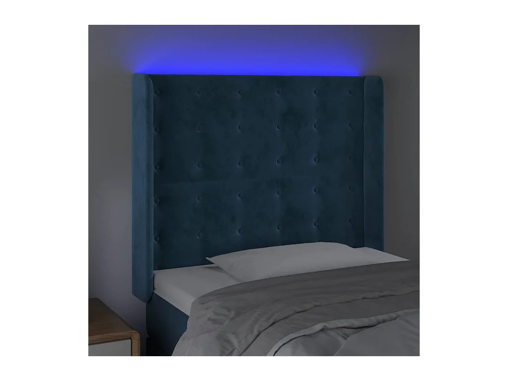 Tête de Lit | Panneau de tête pour lit Moderne à LED Bleu foncé 83x16x118/128 cm Velours