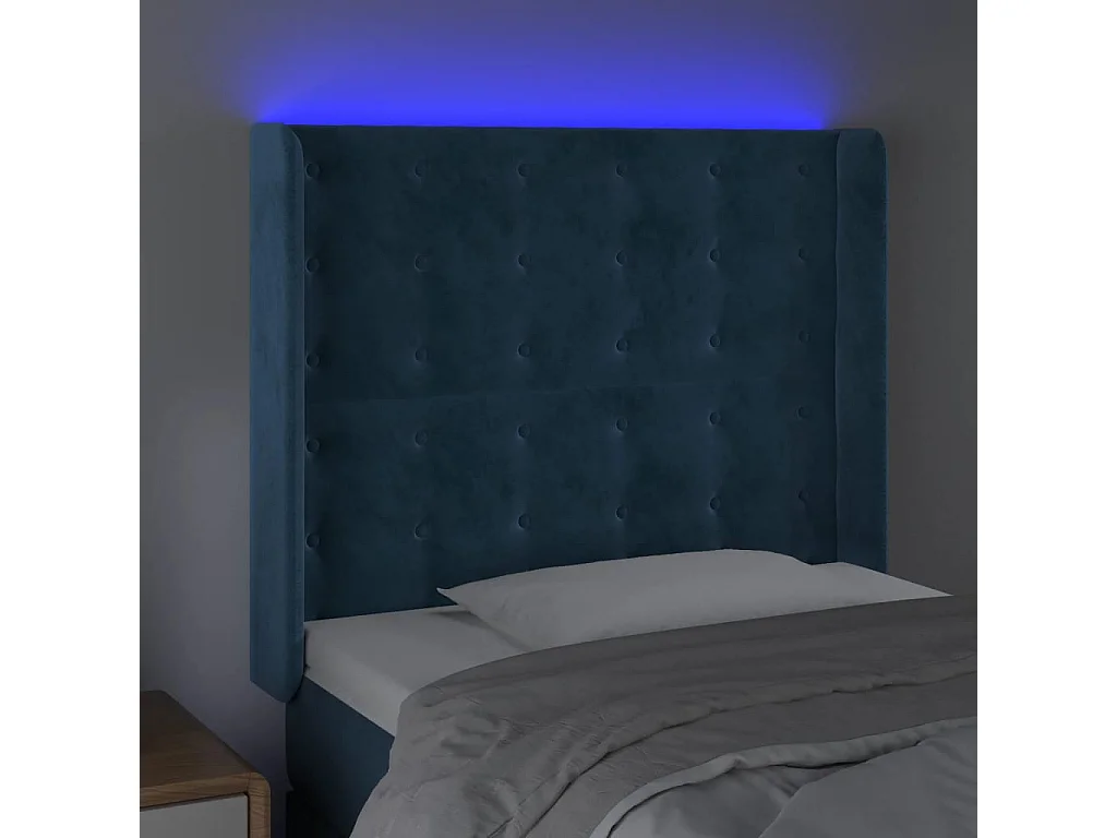 Tête de Lit | Panneau de tête pour lit Moderne à LED Bleu foncé 83x16x118/128 cm Velours