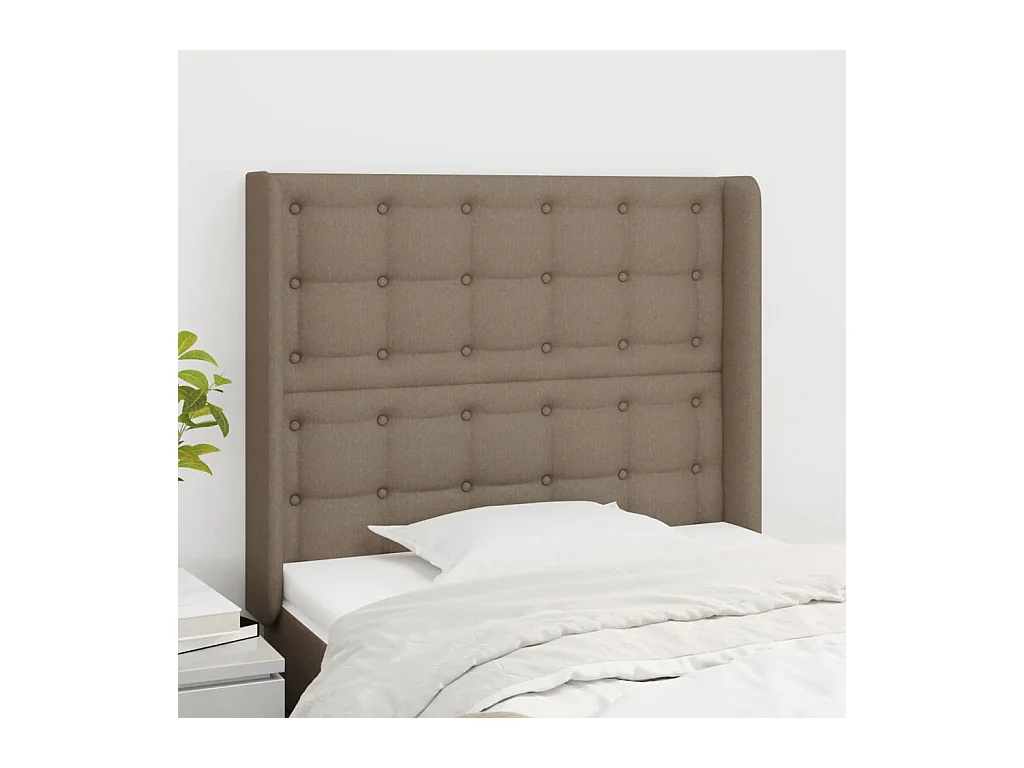 Cabecero | Cabezal de Cama | Mueble cabecero con orejas de tela gris taupe 83x16x118/128 cm