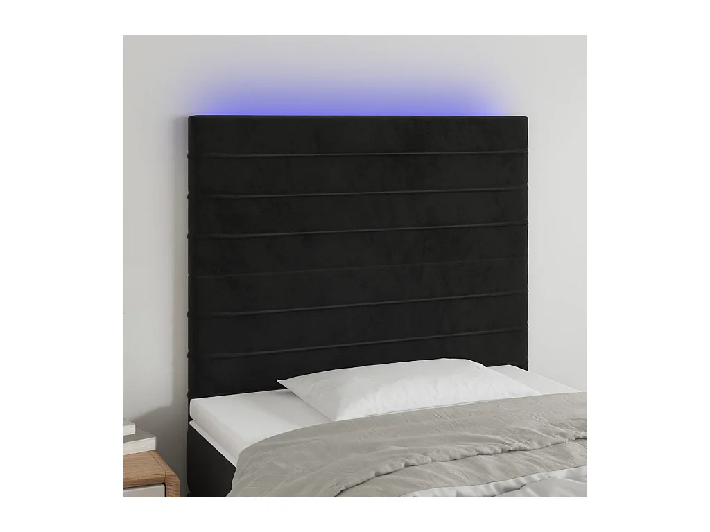 Cabecero | Cabezal de Cama | Mueble cabecero con luces LED terciopelo negro 90x5x118/128 cm