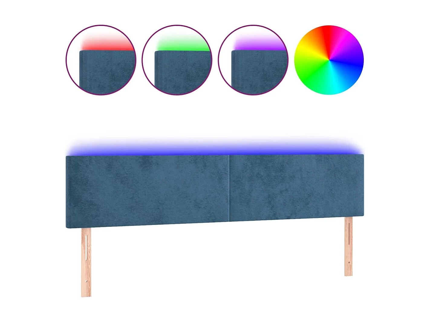 Hoofdbord | Hoofdeinde LED 200x5x78/88 cm fluweel donkerblauw