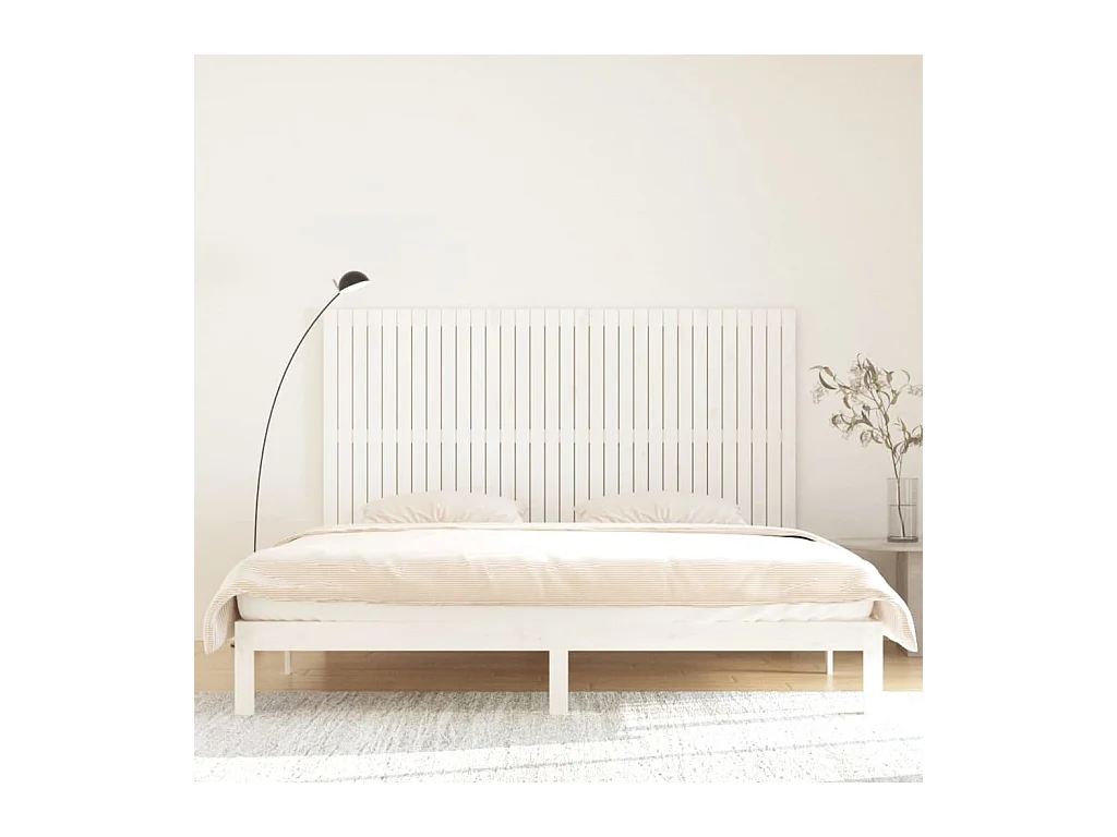 Tête de lit murale | Panneau de tête pour lit Moderne  Blanc 204x3x110 cm Bois massif de pin