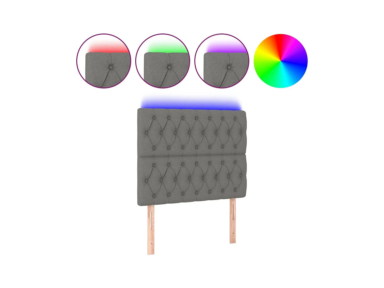 Tête de Lit | Panneau de tête pour lit Moderne à LED Gris foncé 100x7x118/128 cm Tissu