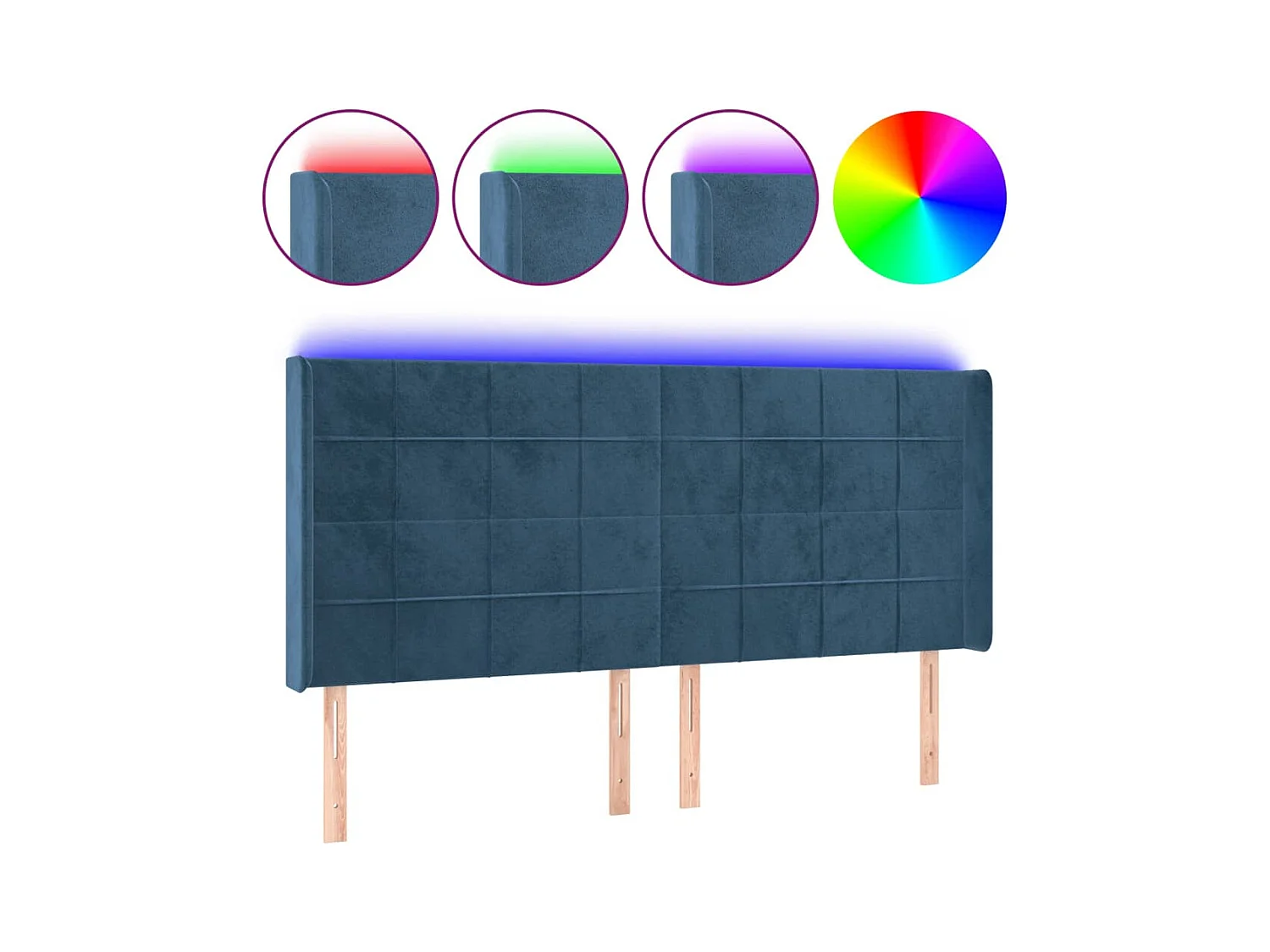 Tête de Lit | Panneau de tête pour lit Moderne à LED Bleu foncé 203x16x118/128 cm Velours