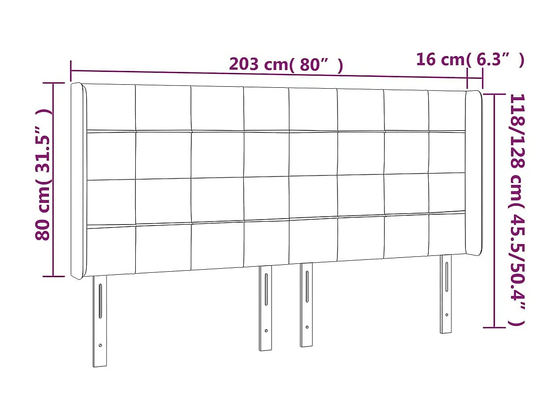 Tête de Lit | Panneau de tête pour lit Moderne à LED Bleu foncé 203x16x118/128 cm Velours