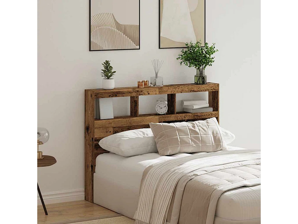 Tête de Lit avec rangement | Armoire de tête de lit avec LED vieux bois 140x17x102 cm