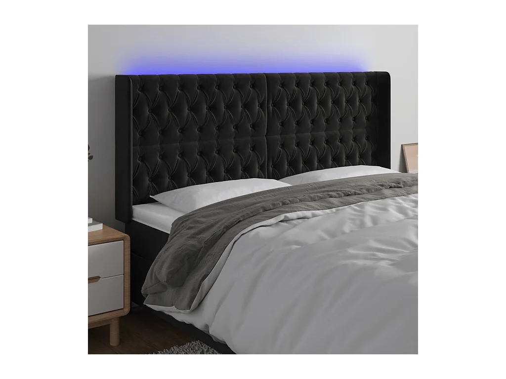Cabecero | Cabezal de Cama | Mueble cabecero con LED de terciopelo negro 183x16x118/128 cm