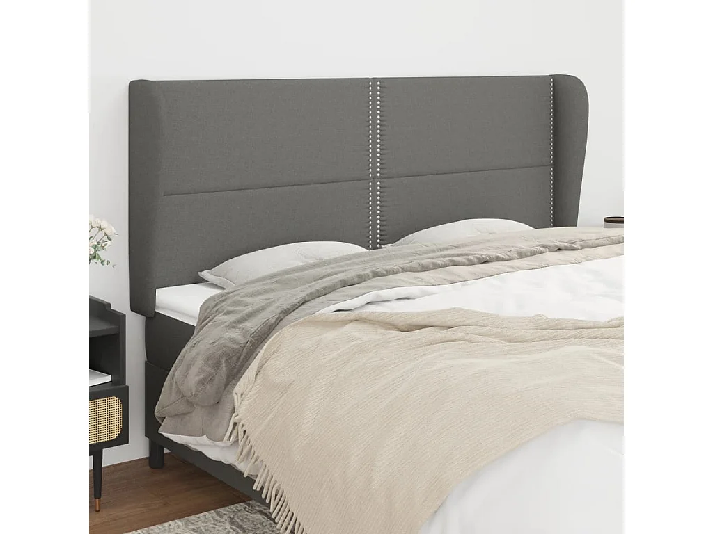 Tête de Lit | Panneau de tête pour lit Moderne avec oreilles Gris foncé 203x23x118/128 cm Tissu
