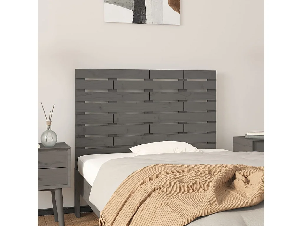 Hoofdbord | Hoofdeinde wandmontage 106x3x63 cm massief grenenhout grijs