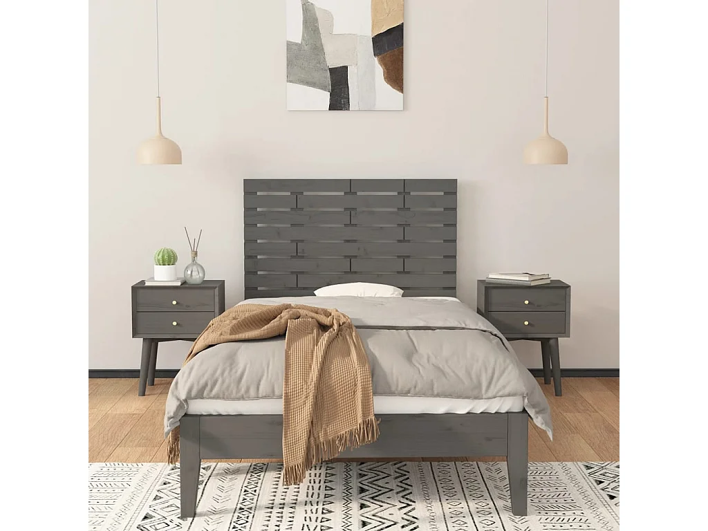 Hoofdbord | Hoofdeinde wandmontage 106x3x63 cm massief grenenhout grijs