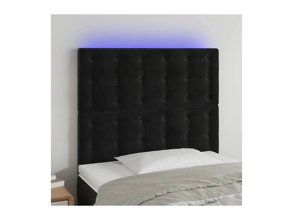Cabecero | Cabezal de Cama | Mueble cabecero con luces LED terciopelo negro 80x5x118/128 cm
